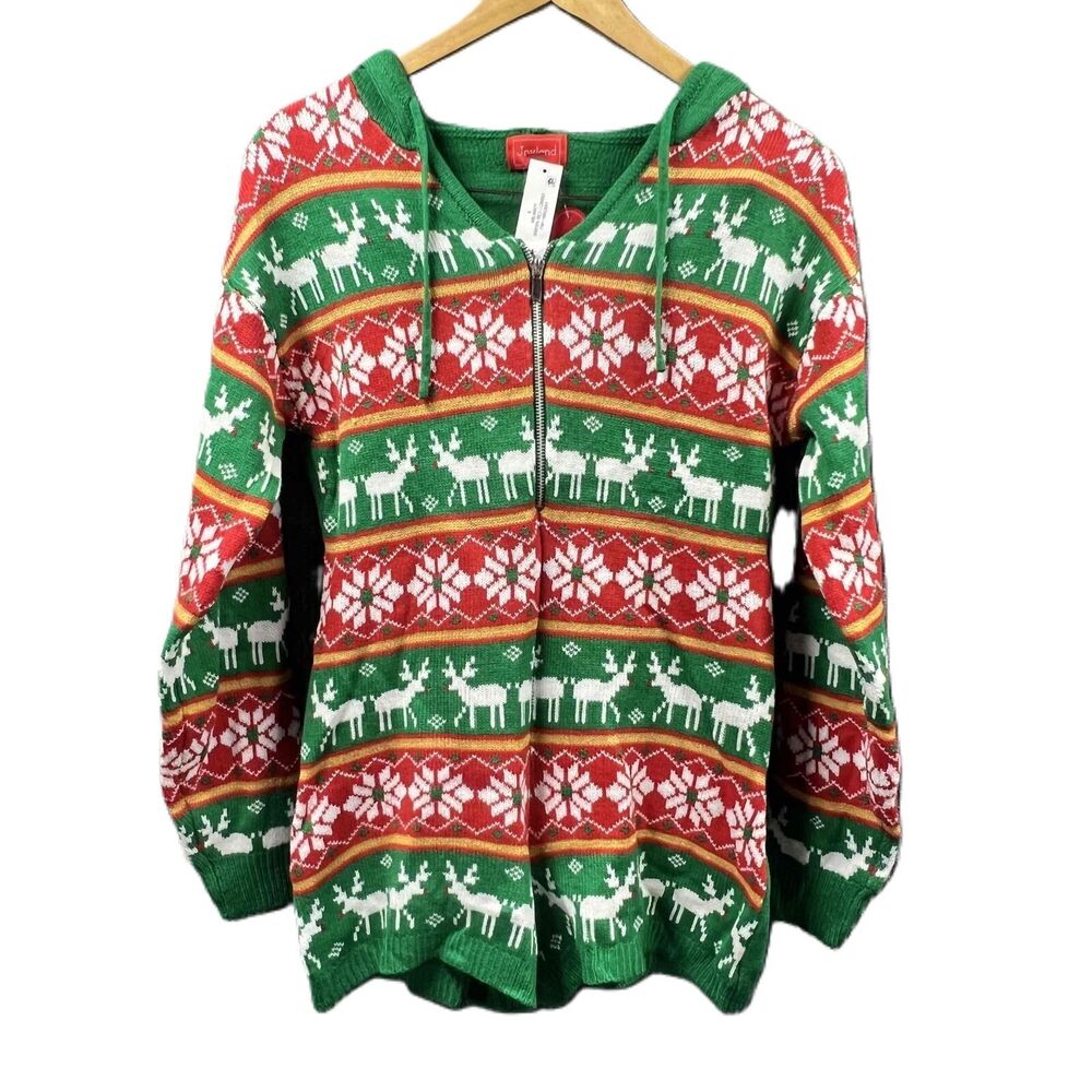 Christmas ROMPER Sweater Women Small Red Green Reindeer Snowflake Party NWT